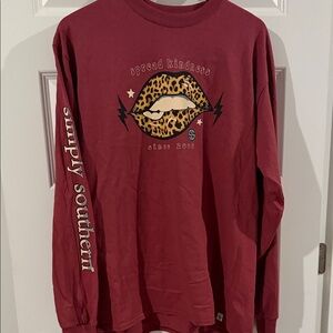 NWT Simply Southern Burgundy long sleeve Leopard Lips Gimmie Sugar Kiss Graphic